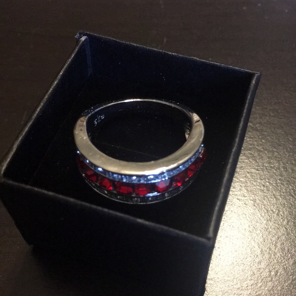 Ruby Red and Rhinestone Band MEN RING - Picture 5 of 5